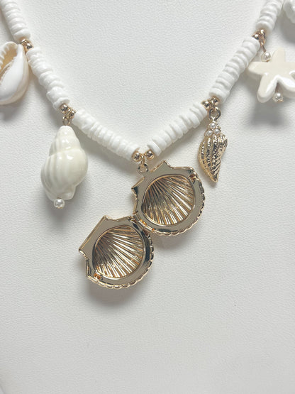 Gold sea charm locket necklace