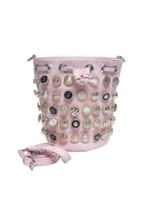 Pink button charm bucket bag