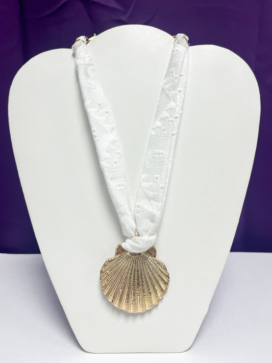 White linen sea pendant necklace