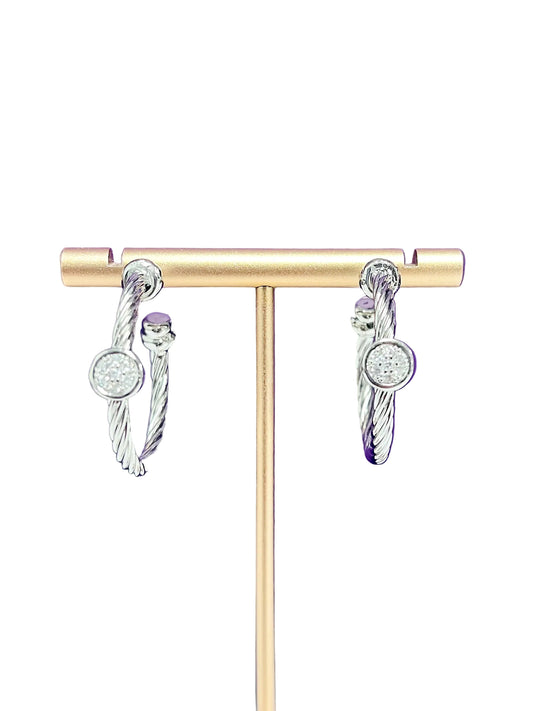 Crystal silver hoop earrings