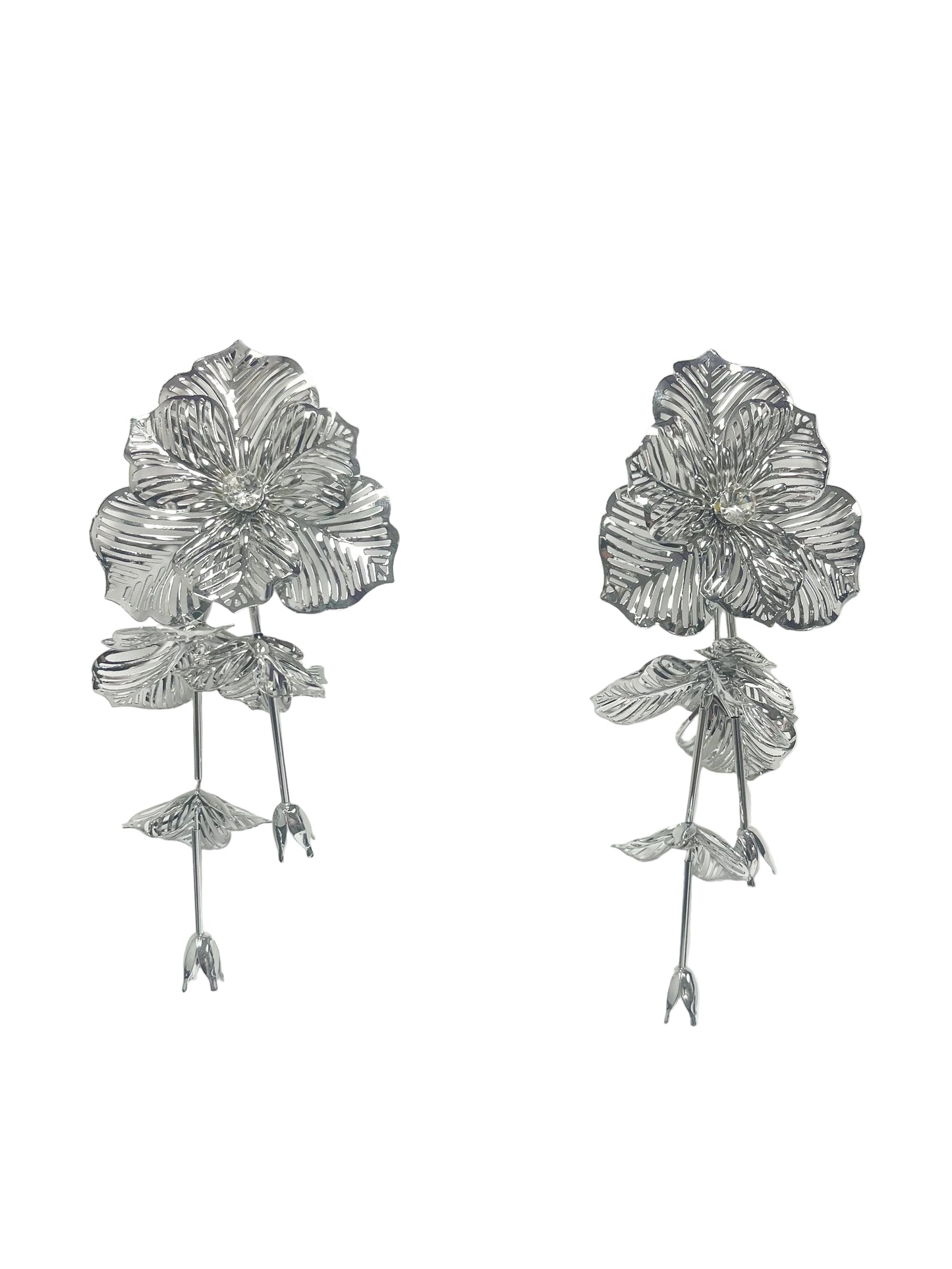 Silver filigree petal earrings