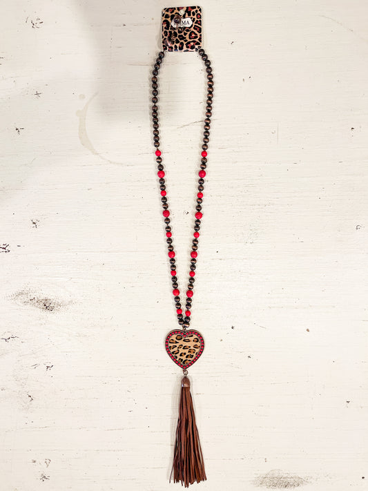 Printed Tassel Long Necklace