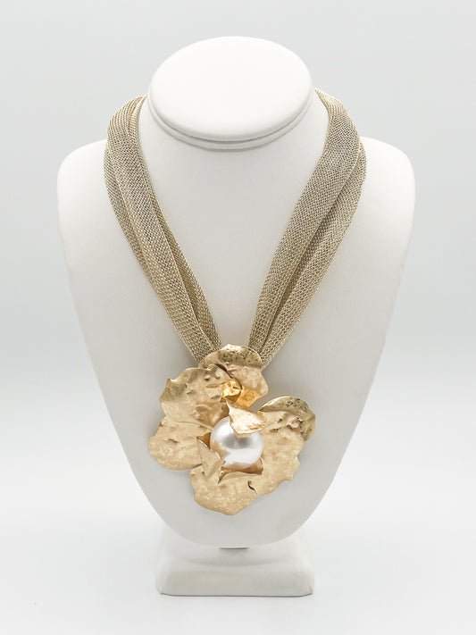 Gold Hammered Petal Necklace