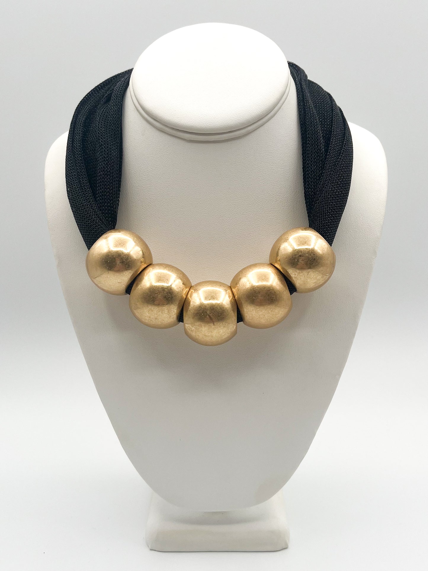 Black brushed metal beaded necklace