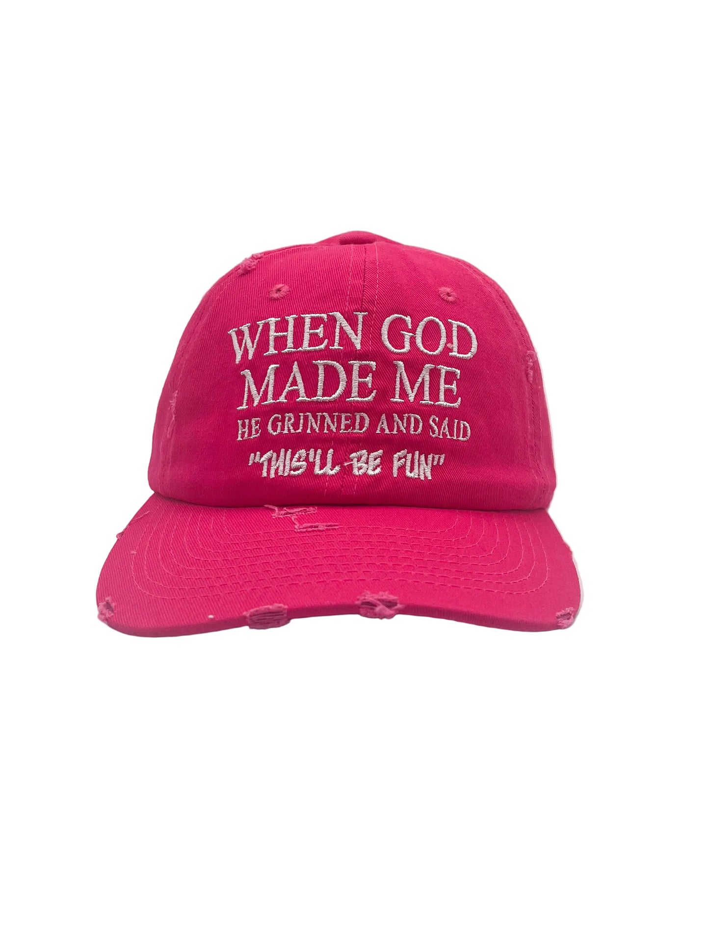 Hot Pink distressed script hat