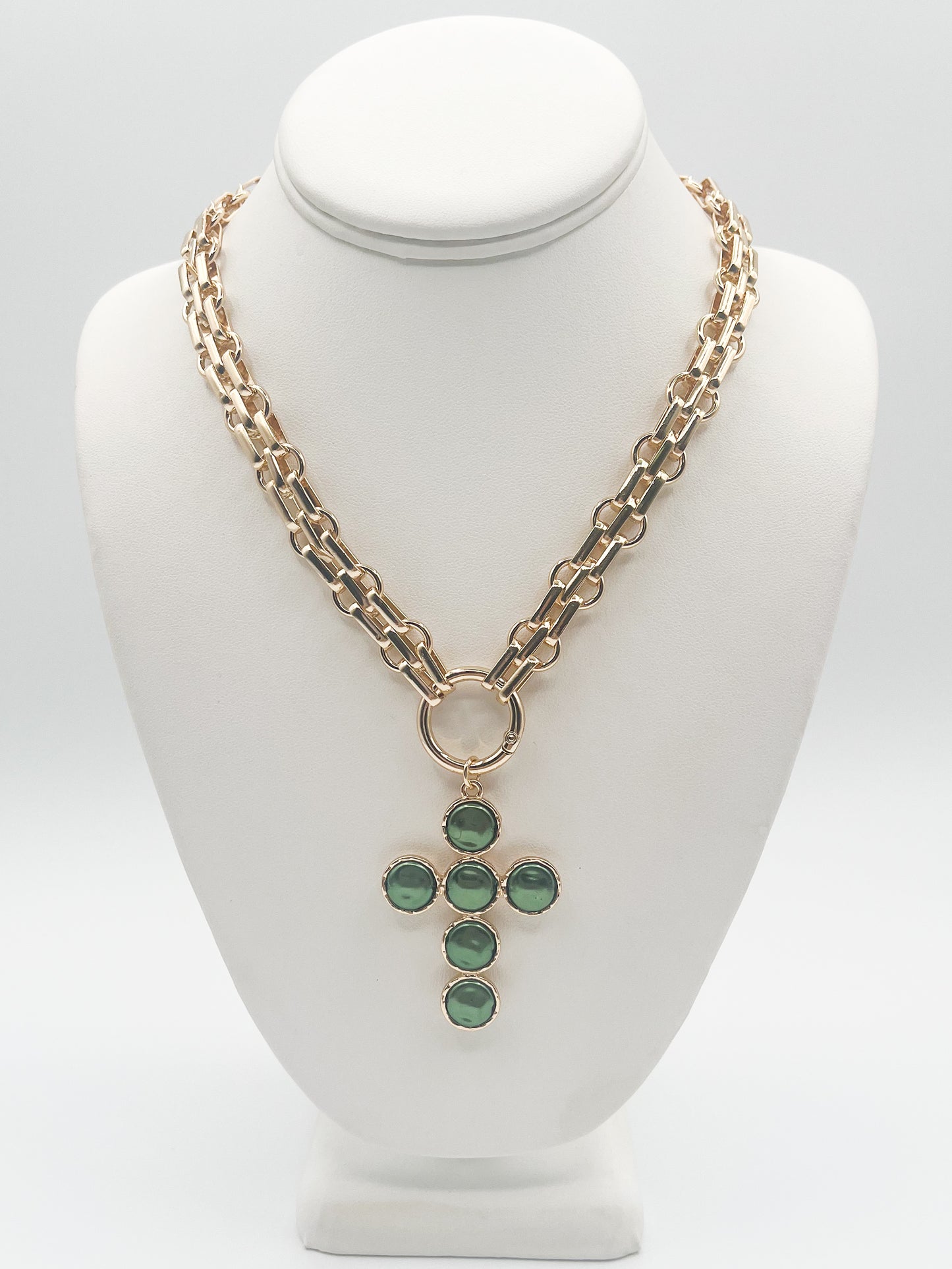 Green Cross Pendant Necklace