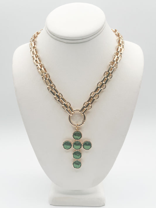 Green Cross Pendant Necklace