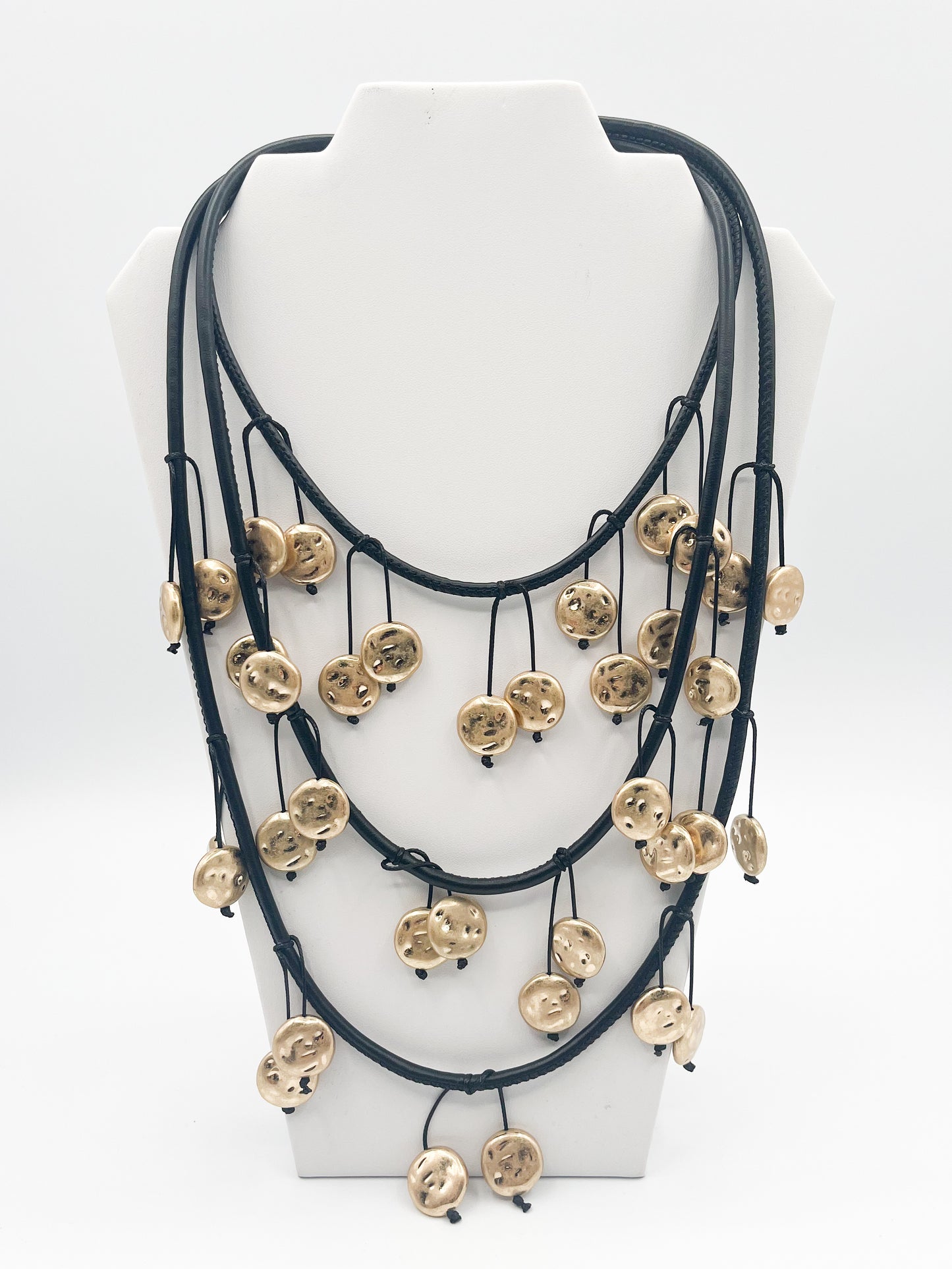 Layered hammered charm necklace