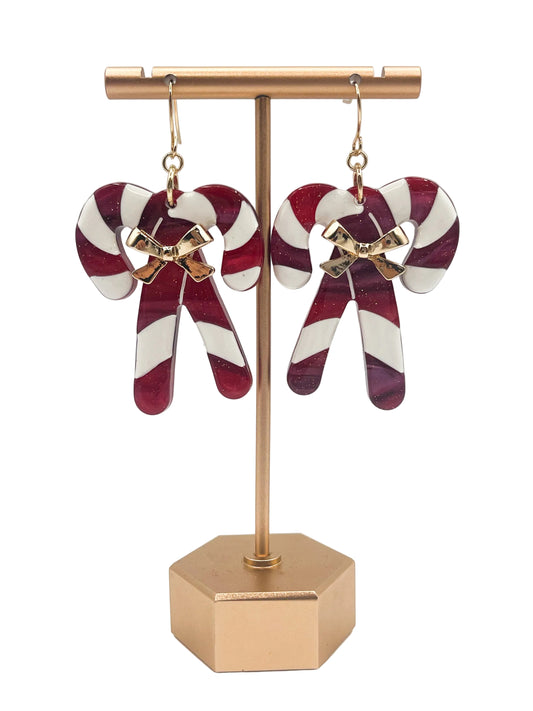 Striped holiday bow earrings