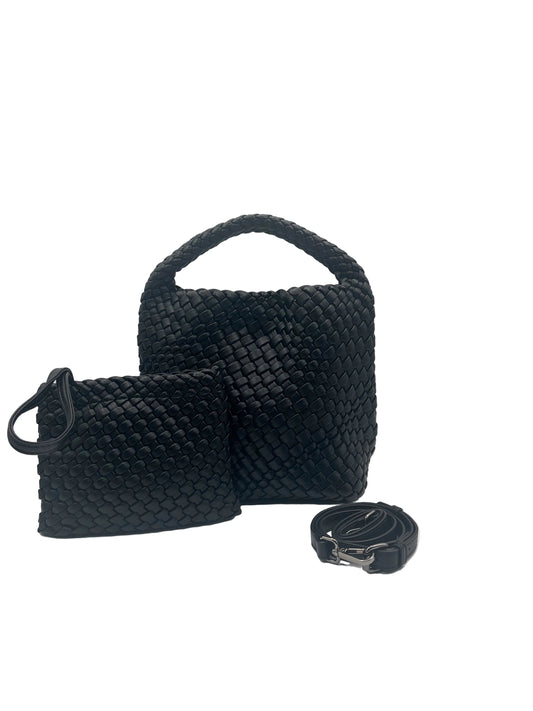 Black woven handbag