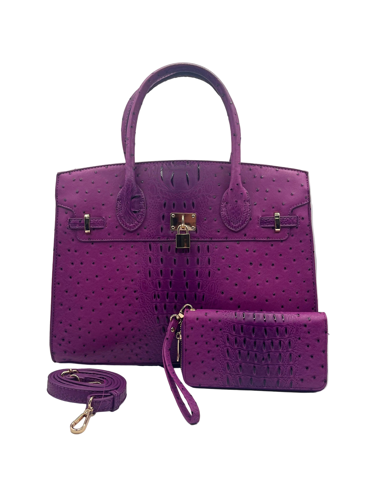 Purple textured handbag set