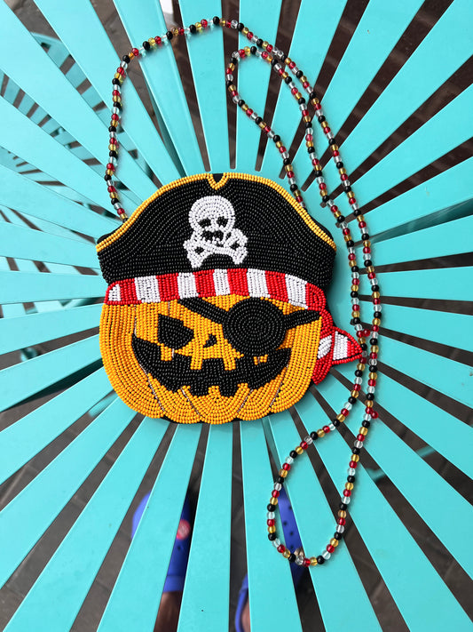 Pirate Pumpkin Beaded Crossbody Purse