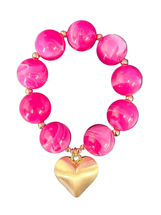 Beaded heart pendant stretch bracelet