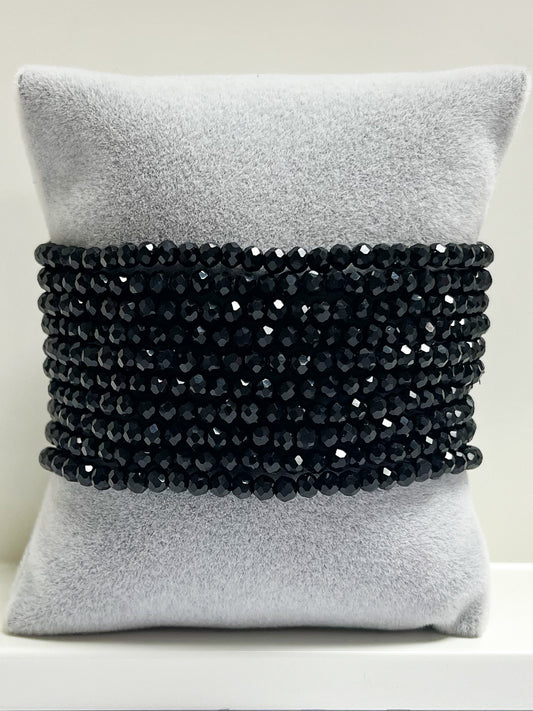 Layered Black Dainty Crystal Stretch Bracelet