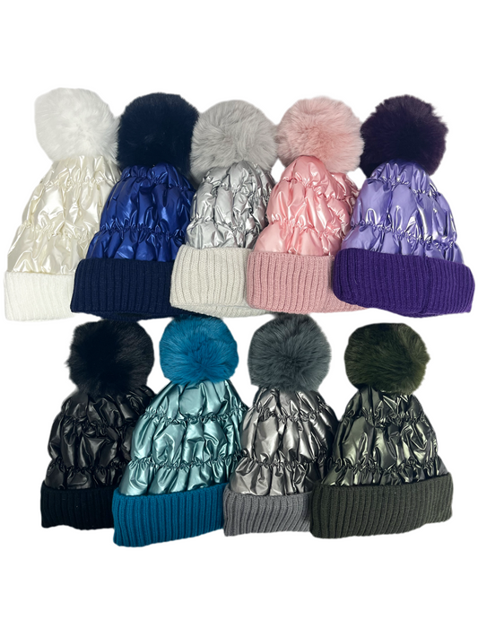 Pom Pom Puffer Beanie Hat