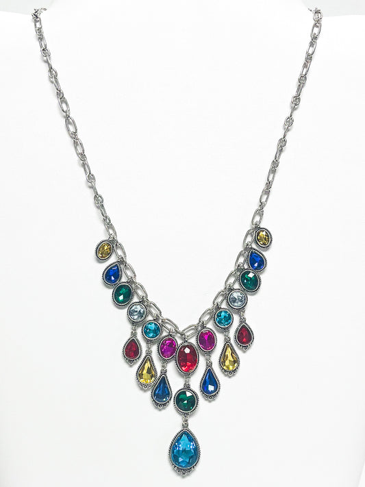 Layered gem long necklace