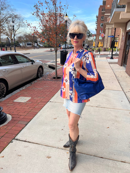 Striped long sleeve floral top