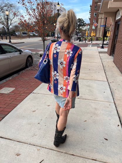 Striped long sleeve floral top