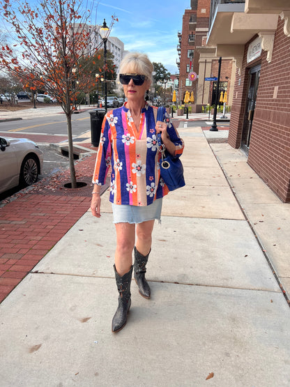 Striped long sleeve floral top