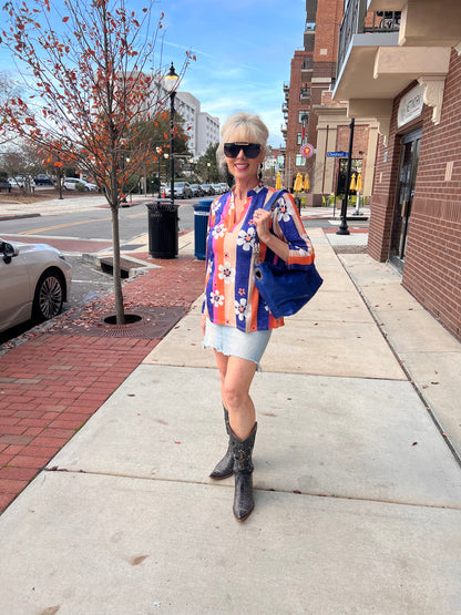 Striped long sleeve floral top