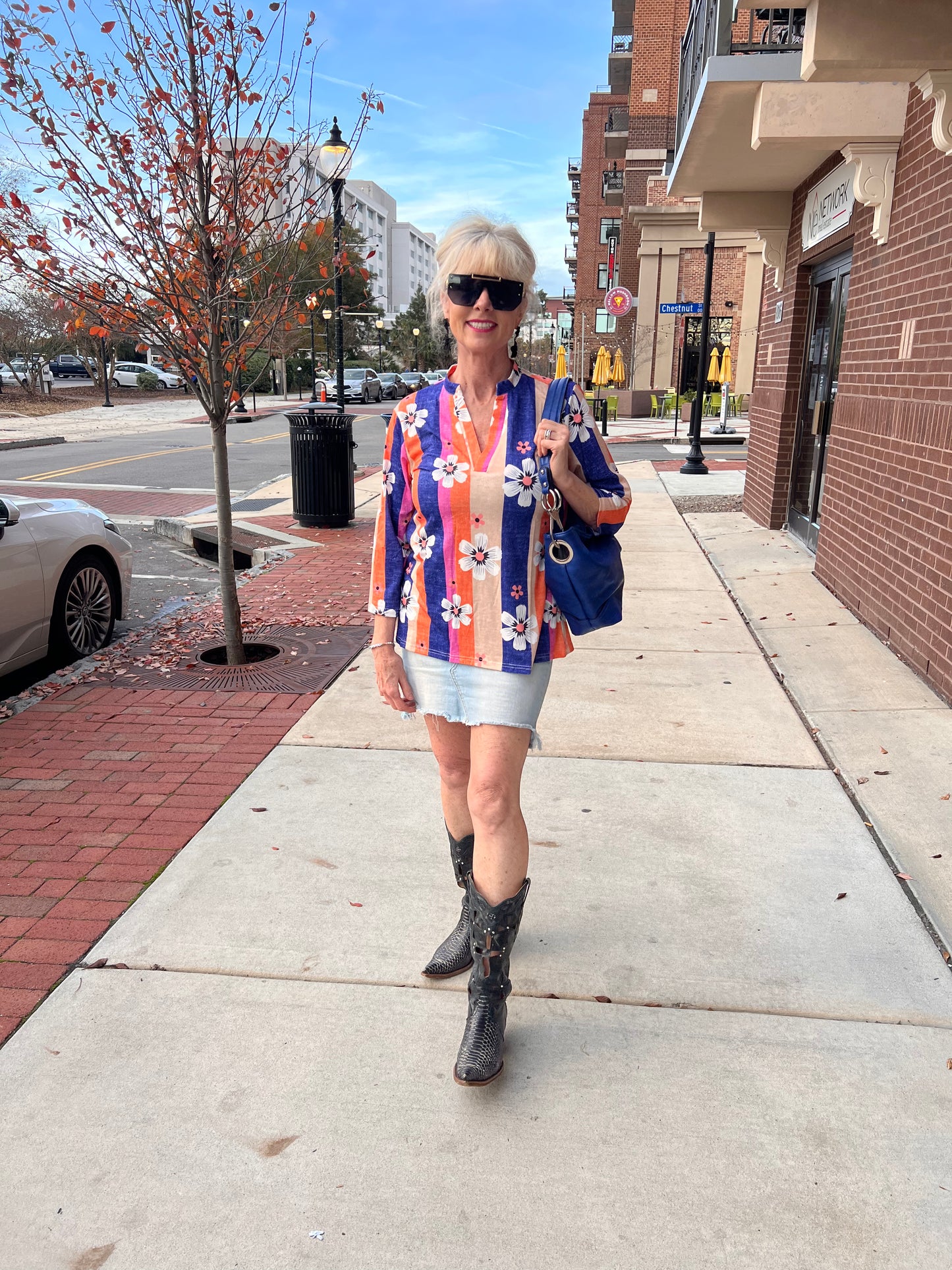 Striped long sleeve floral top