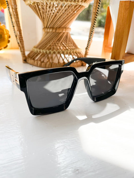 Black w/Gold Brimmed Square Sunglasses