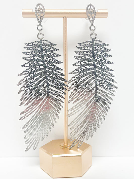 Silver feathered earrings