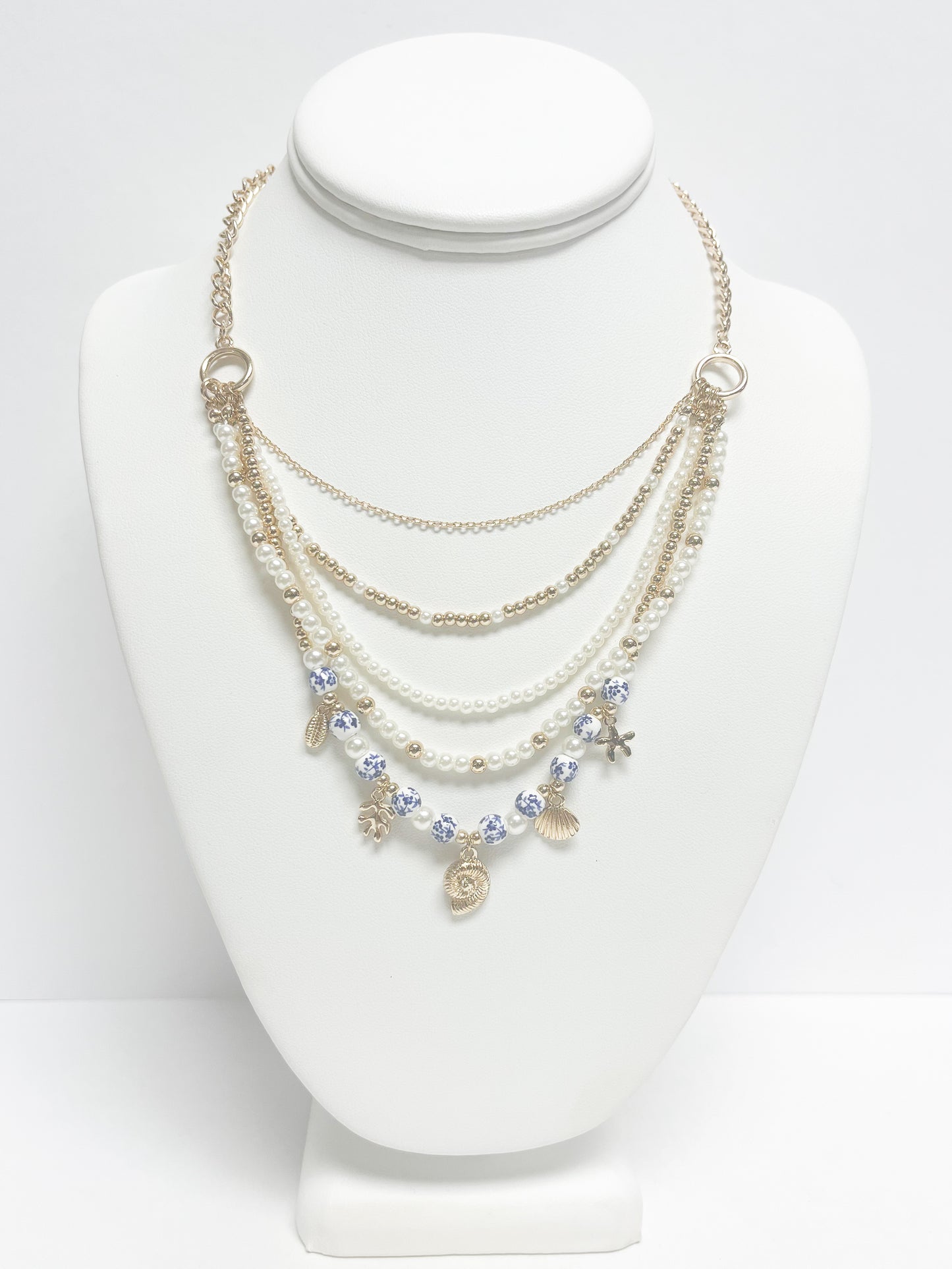 Layered Blue and White Sea Charm Necklace