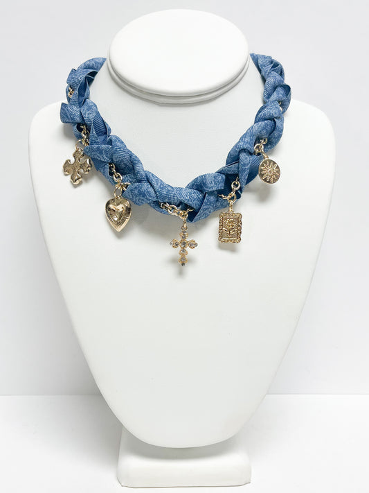 Denim fabric Charm Necklace