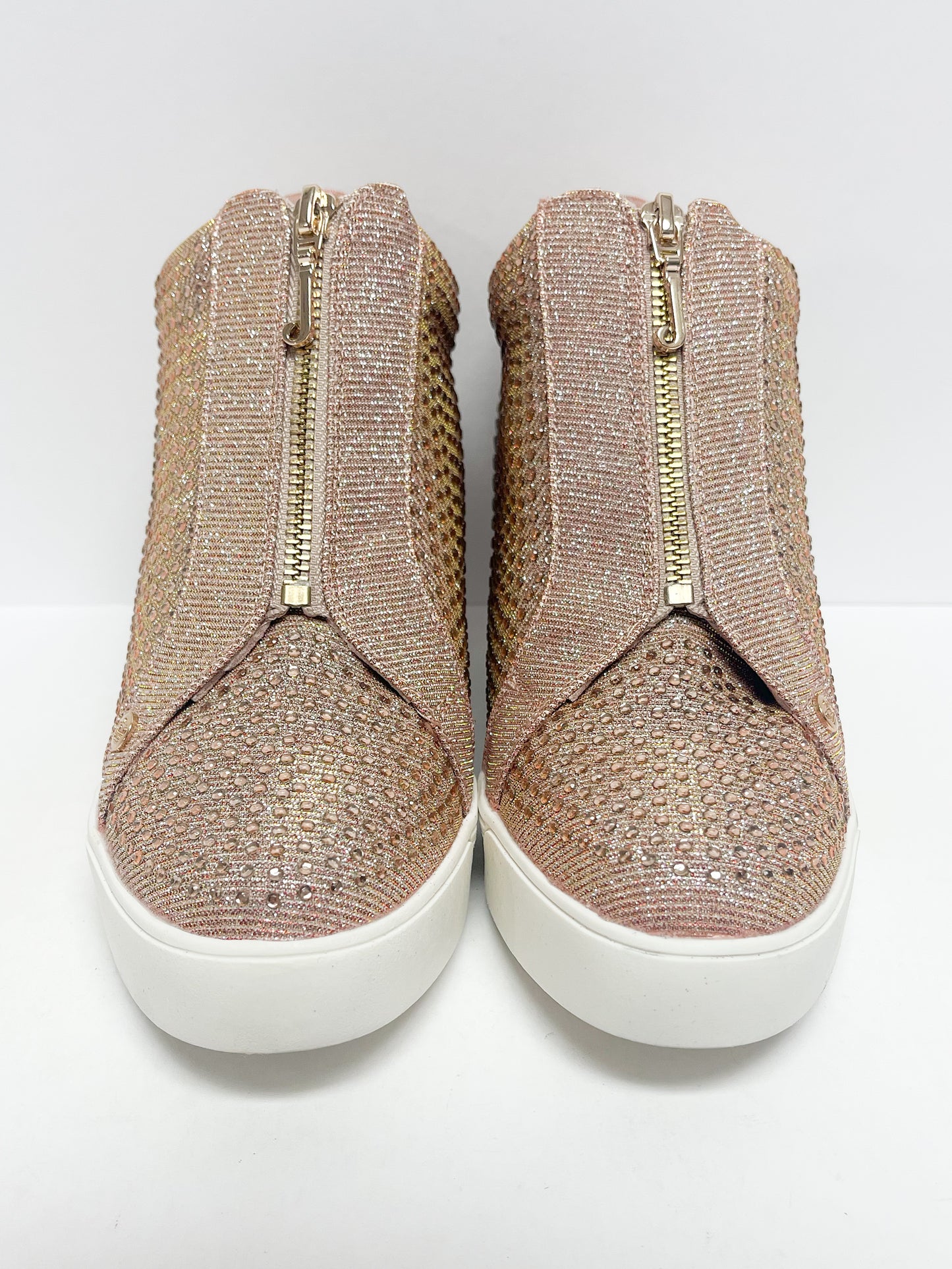 Size 9 Rose Gold Glitter Wedge Sneakers