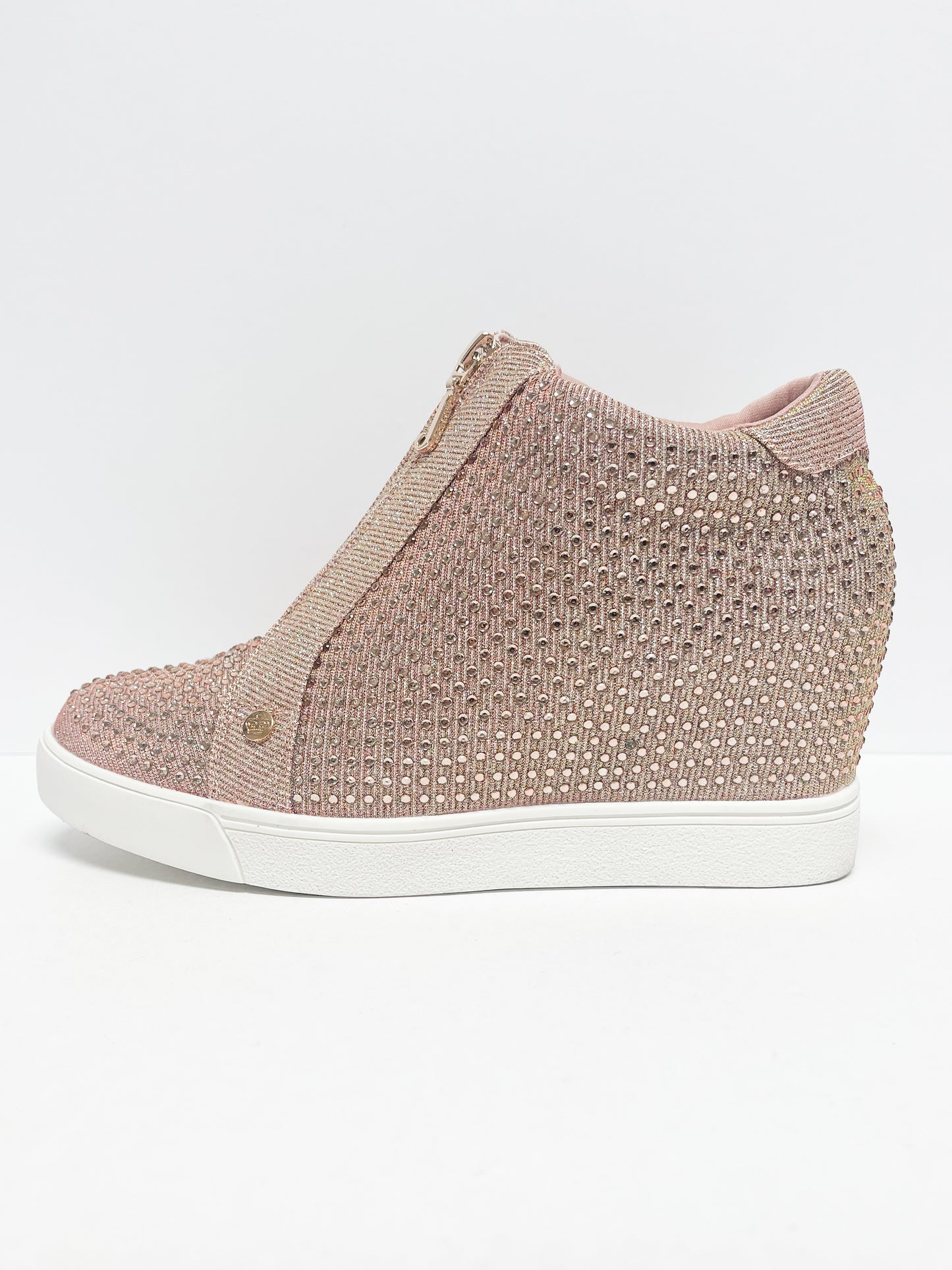 Size 9 Rose Gold Glitter Wedge Sneakers