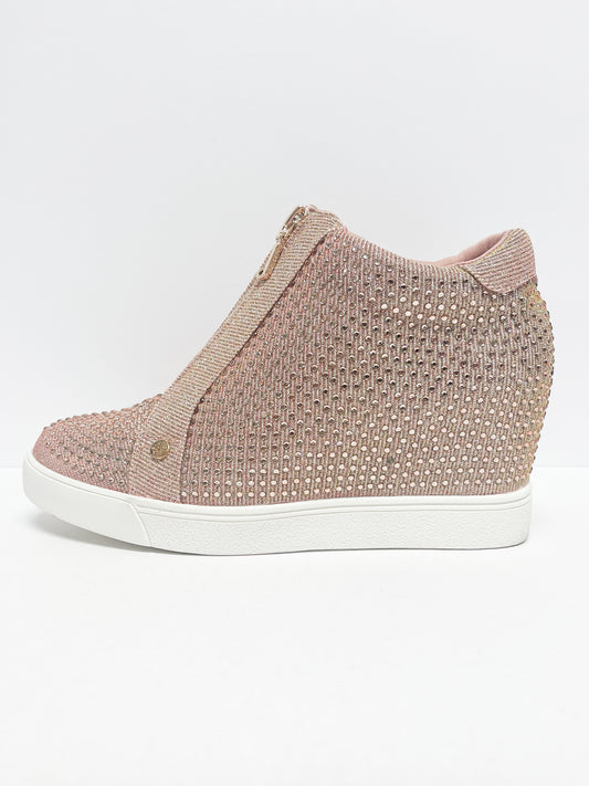 Size 9 Rose Gold Glitter Wedge Sneakers