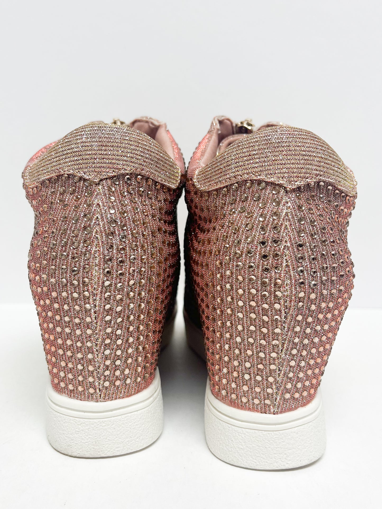 Size 9 Rose Gold Glitter Wedge Sneakers