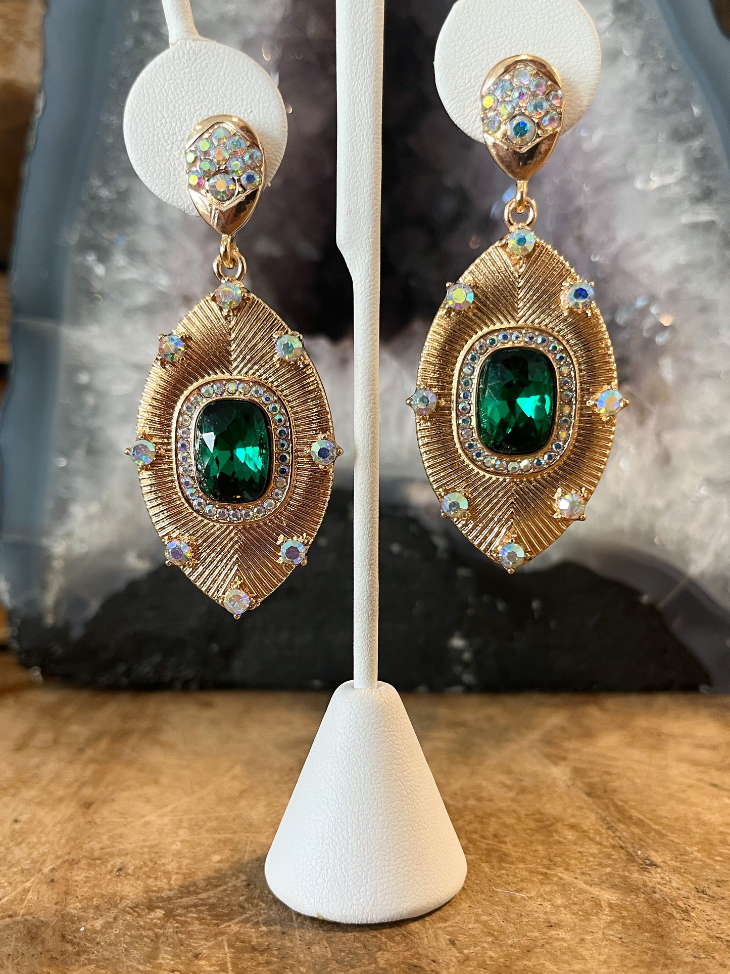 Emerald Gold Leaf Earrings