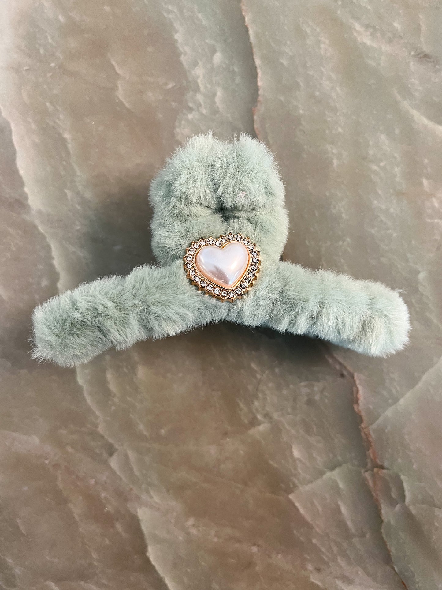Fuzzy Heart Pendant Hair Clip