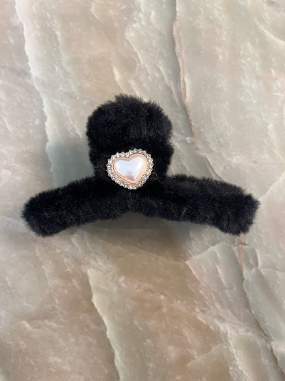 Fuzzy Heart Pendant Hair Clip