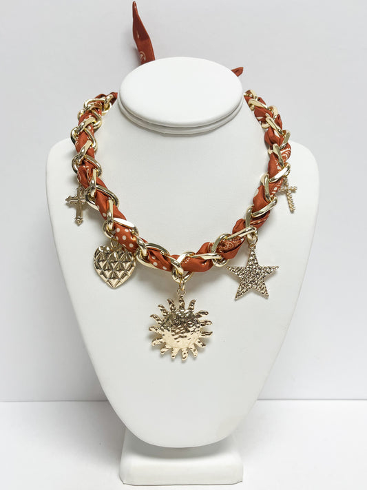 Sun,Star,Heart,Cross Charm Bandana Necklace