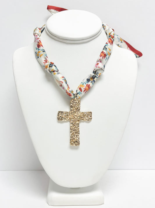 Metal Cross Fabric Charm Necklace
