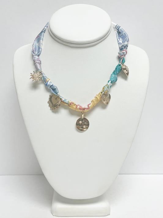 Multi Charm Fabric Necklace