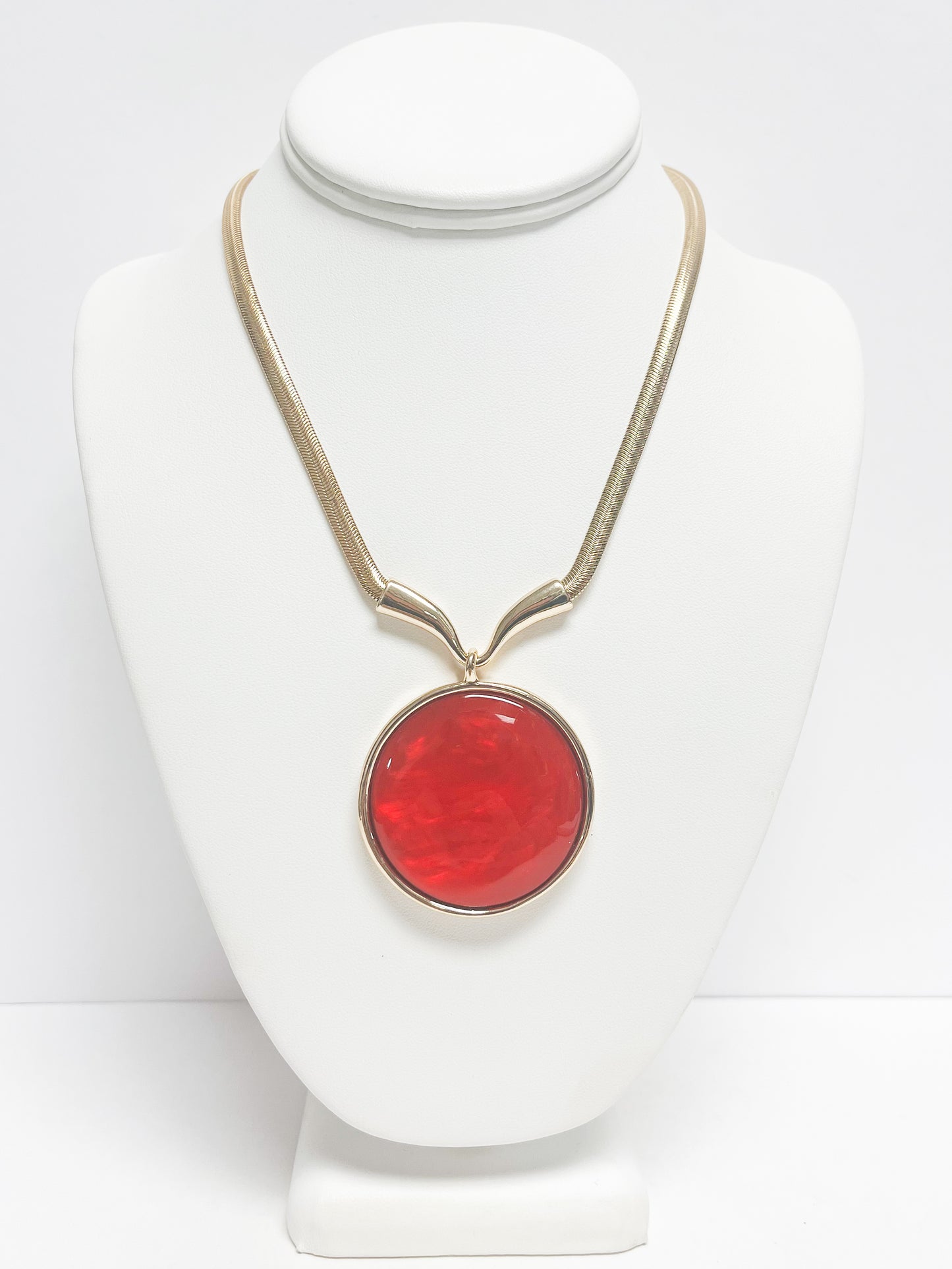 Red Round Pendant Statement Necklace