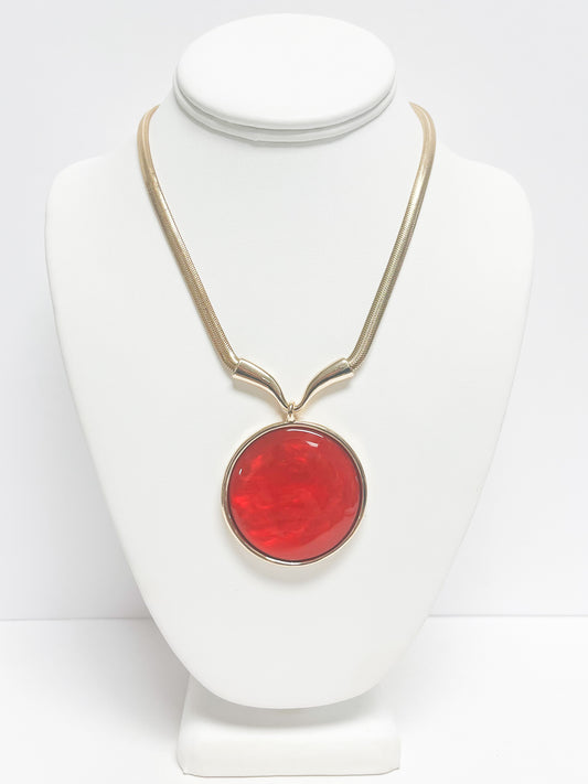 Red Round Pendant Statement Necklace