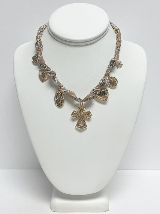 Beige bandana charm necklace