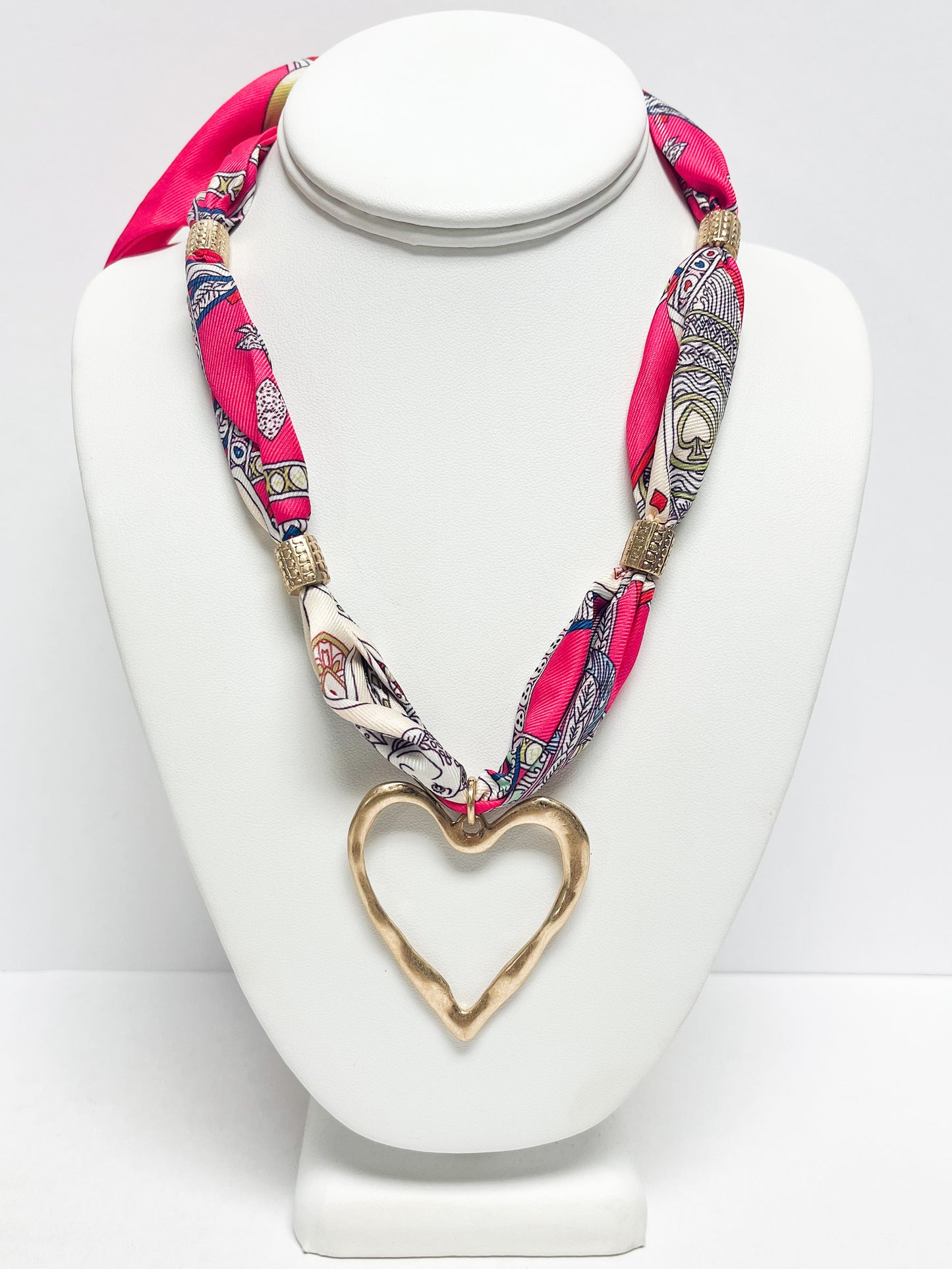 Pink bandana heart pendant necklace