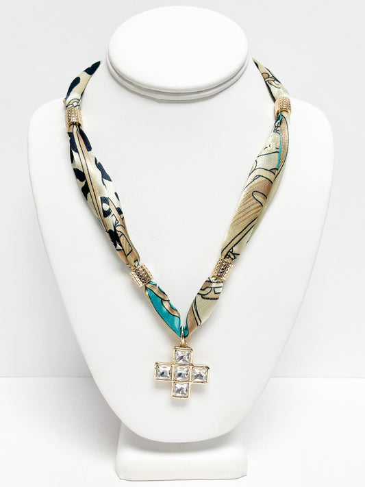Cross Crystal Scarf Necklace