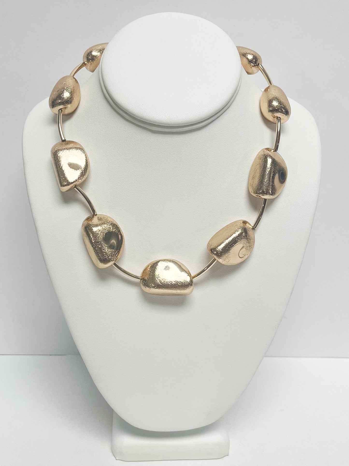 Brushed gold multi layered pendant necklace