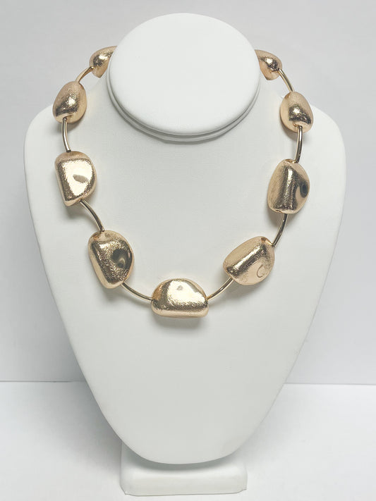 Brushed gold multi layered pendant necklace