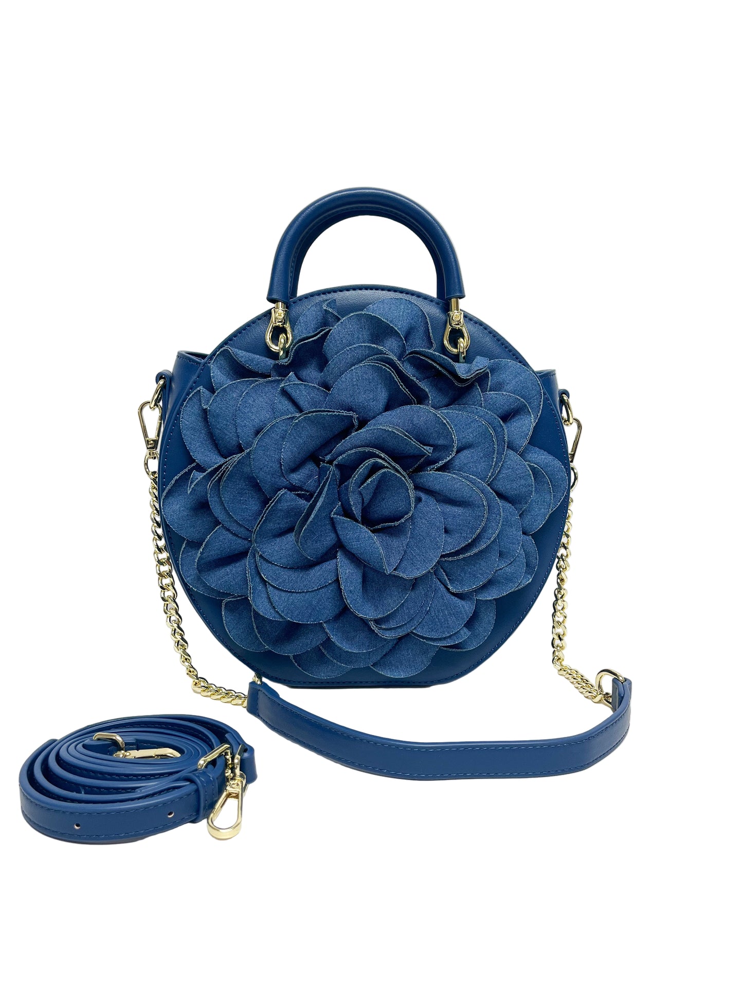 Denim ruffle purse