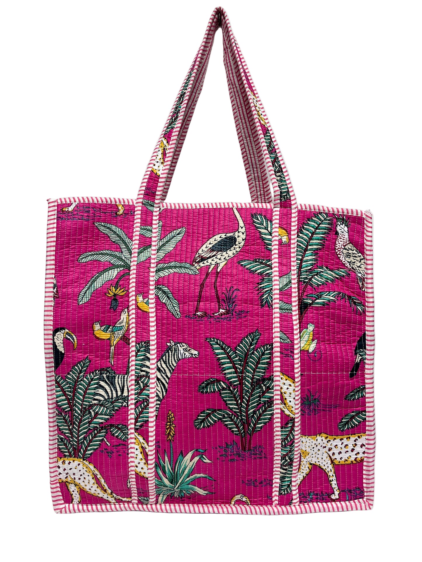 Hot pink printed tote bag