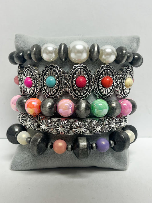Multicolored layered stretch bracelet