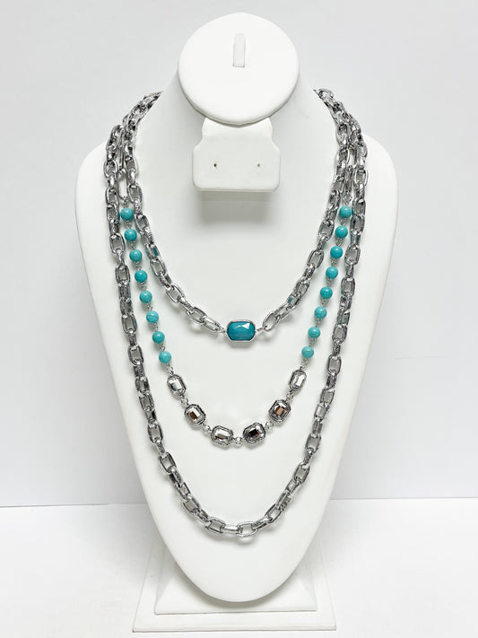 Layered turquoise and silver necklace